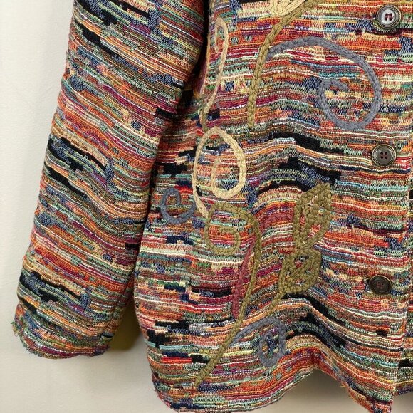 FIBER ART Womens Embroidered Jacket Size L Terra Cotta Blue WOVEN Coat SOUTHWEST - Picture 13 of 15